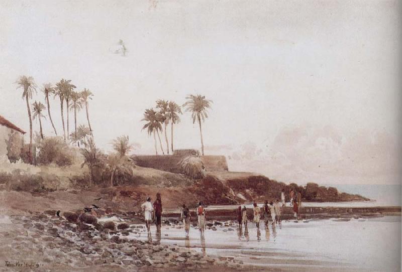 John varley jnr Old Portuguese Fort near Bombay Spain oil painting art